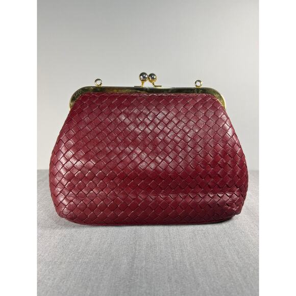 Talbots Gold Ball Kiss lock Closure Red Weave Clutch Crossbody Bag. - Picture 2 of 15